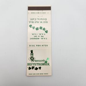 Vintage Matchbook O'Reilly's Buffetburger Restaurant Ontario California 50s 60s